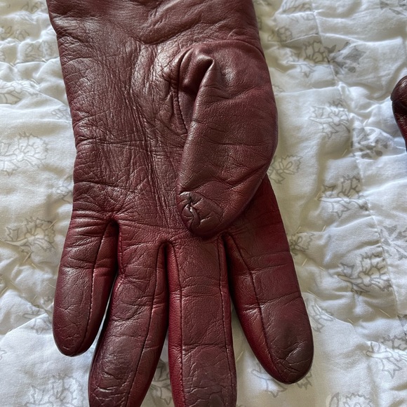 Tory Burch Burgundy Leather Gloves - Picture 3 of 3